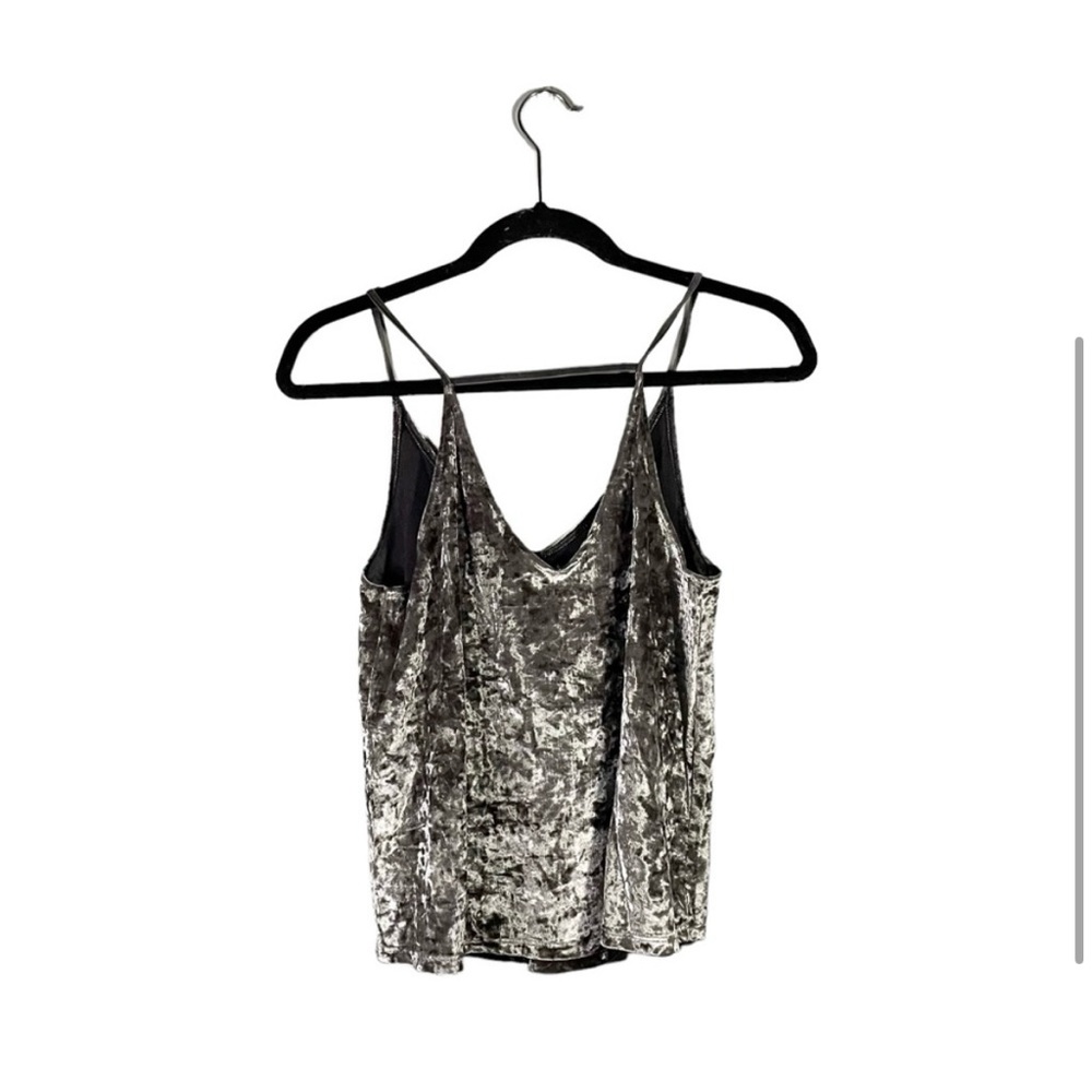 American Eagle Grey Velvet Velour Sleeveless Strappy Flowy V Neck Blouse Small - Picture 2 of 5